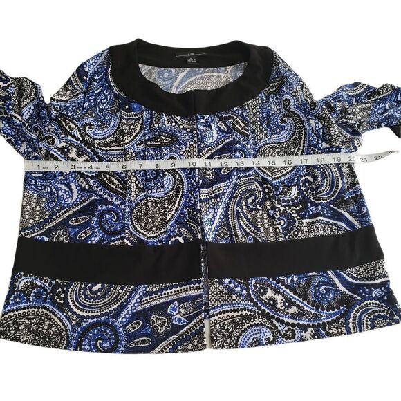 R&K Black Blue Paisley Print Open Cropped Jacket Sz L - Picture 7 of 13